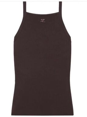 COURREGES Brown Ribbed Tank Top Size S